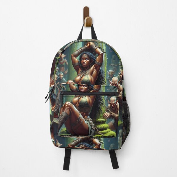 Item preview, Fantasy RPG artwork Black Haired Warrior woman chained against a pillar designed and sold by Vintage Designs +.