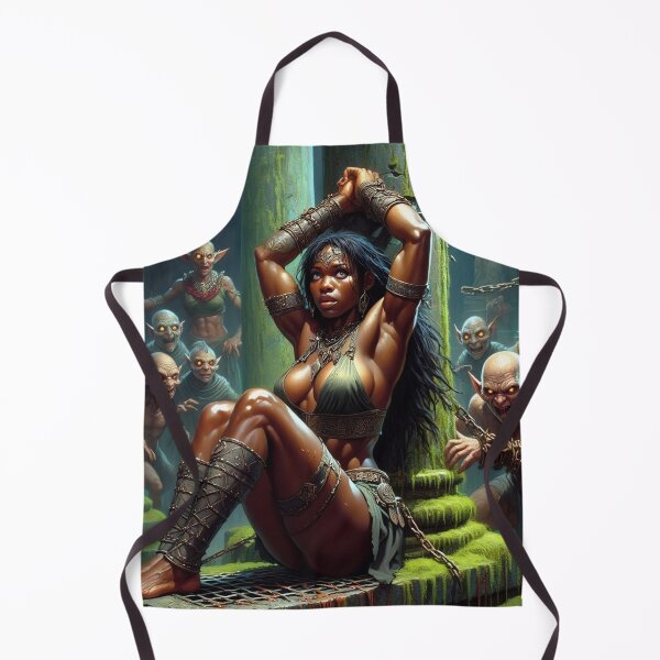 Item preview, Fantasy RPG artwork Black Haired Warrior woman chained against a pillar designed and sold by Vintage Designs +.