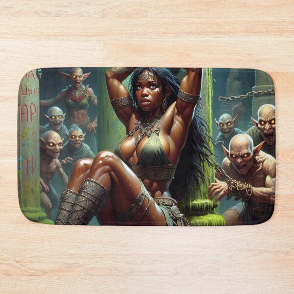 Item preview, Fantasy RPG artwork Black Haired Warrior woman chained against a pillar designed and sold by Vintage Designs +.