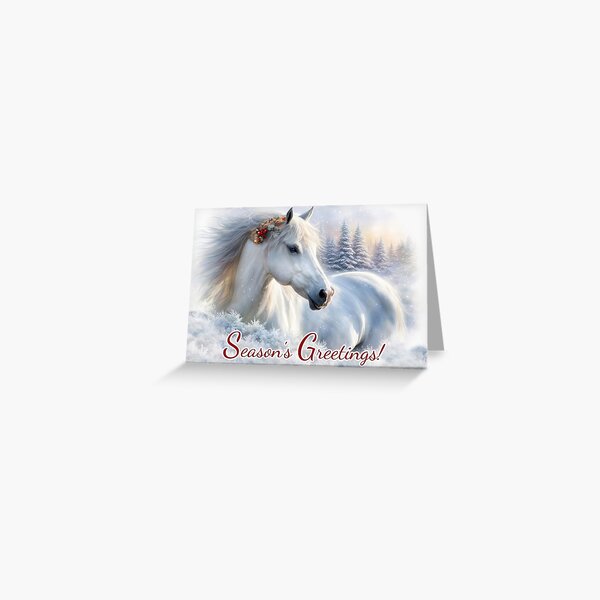 Item preview, Christmas Holiday Seasons Greetings with Pretty White Horse in Snow designed and sold by Stephanie Laird.