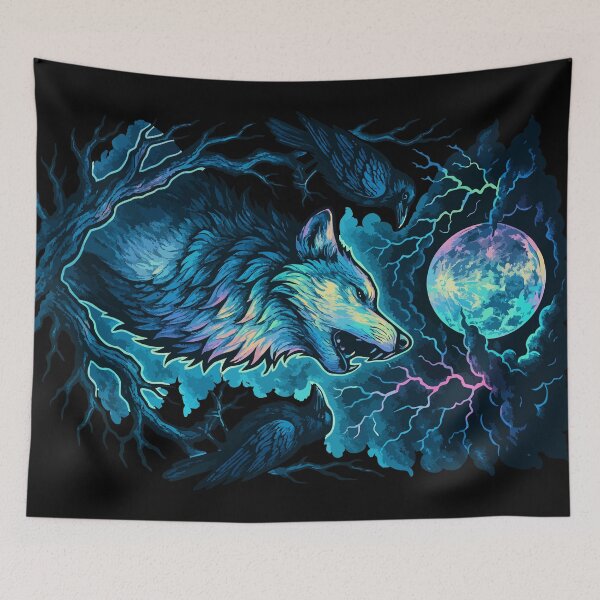 Item preview, Fenrir Lobo Hugin Munin Cuervos Valhalla Nórdico Gótico designed and sold by TomFrontierArt.