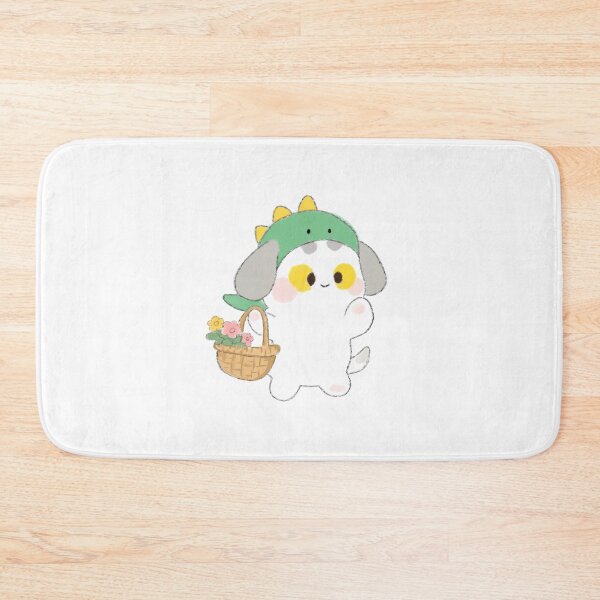 Item preview, Poonew the Chubby White Dog in Dinosaur Hat with Flower Basket | Cute Whimsical Dog Art designed and sold by Neiomi.