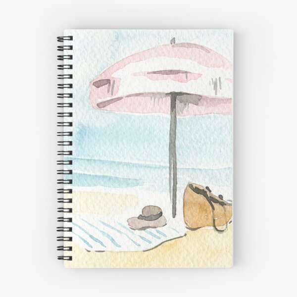 Item preview, Watercolor Beach Day with Pink Umbrella – Coastal Summer Vibes Art designed and sold by CapturedByeJ.