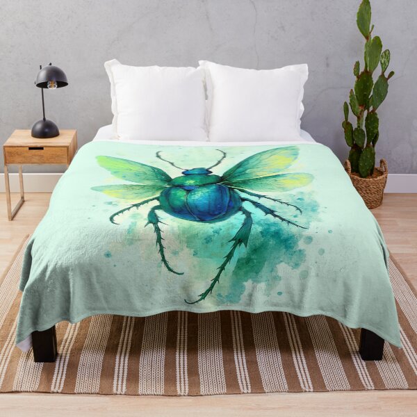 Item preview, Flying Fantasy Beetle – Watercolor Bug in Emerald Blue designed and sold by KOTOdesign.