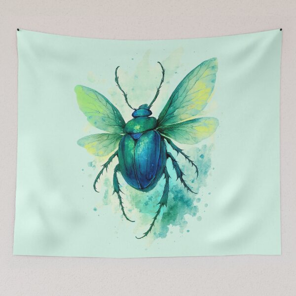 Item preview, Flying Fantasy Beetle – Watercolor Bug in Emerald Blue designed and sold by KOTOdesign.
