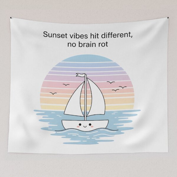 Item preview, Sunset Vibes Hit Different – Kawaii Sailboat Affirmation Ocean Art designed and sold by AnnDesignStudio.