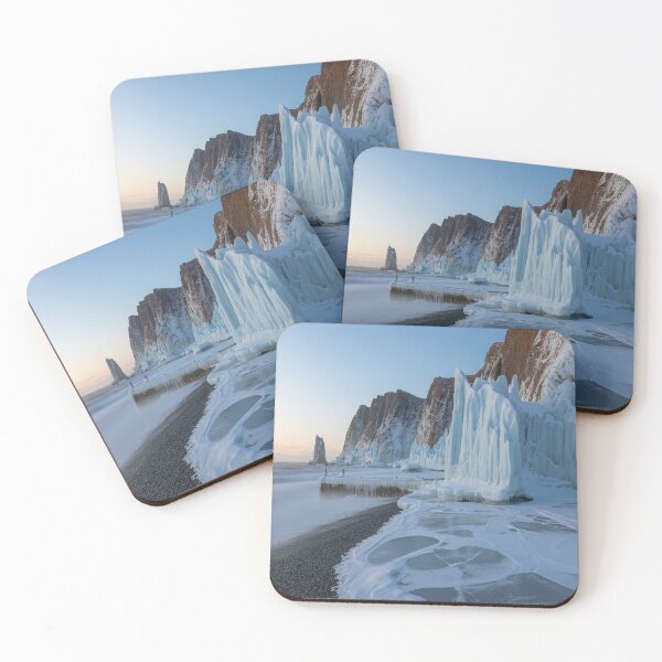 Item preview, Jagged ice cliffs on a black pebble beach 2 designed and sold by SilentSpirits.