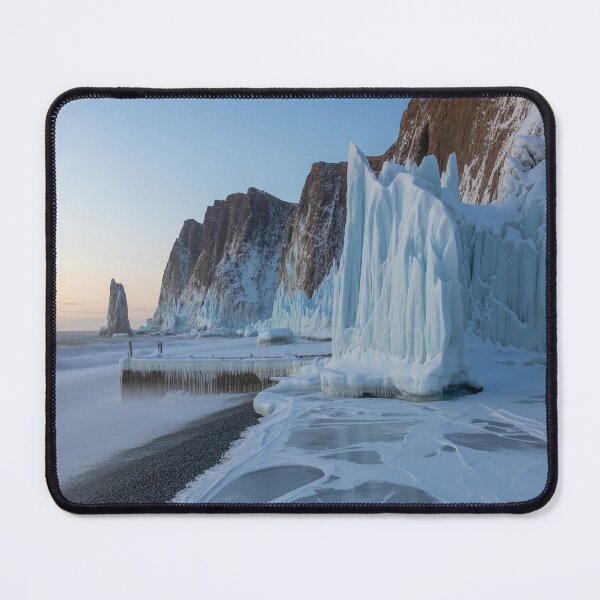 Item preview, Jagged ice cliffs on a black pebble beach 2 designed and sold by SilentSpirits.