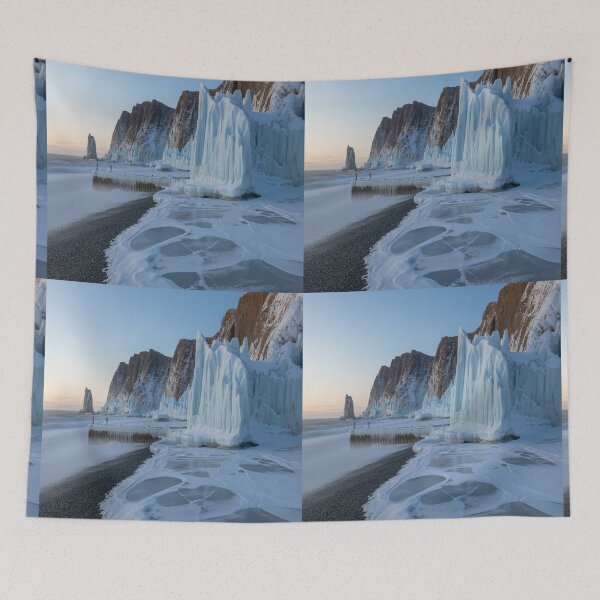Item preview, Jagged ice cliffs on a black pebble beach 2 designed and sold by SilentSpirits.