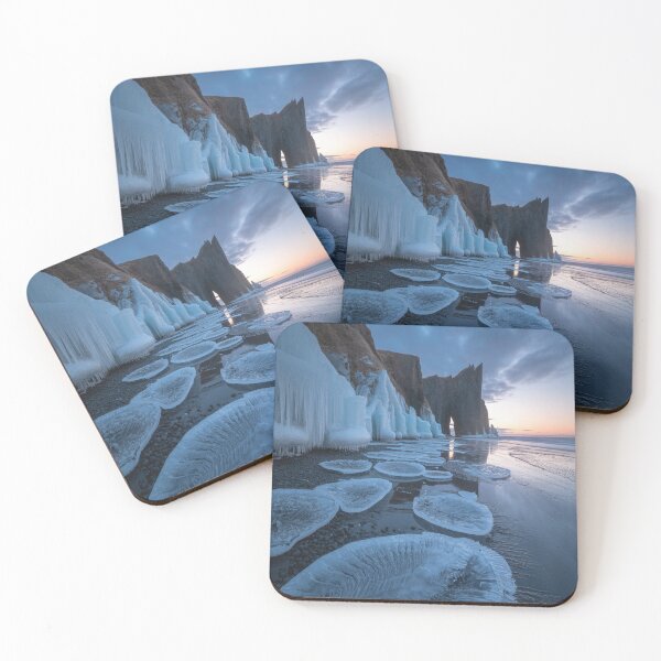 Item preview, Jagged ice cliffs on a black pebble beach designed and sold by SilentSpirits.
