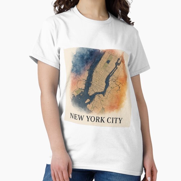 Item preview, New York City Watercolor Map - Modern Urban Art in Blue and Orange designed and sold by ArtistrySky.