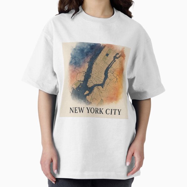Vista previa del artículo con la obra «Mapa de acuarela de la ciudad de Nueva York: arte urbano moderno en azul y naranja», diseñado y vendido por ArtistrySky.
