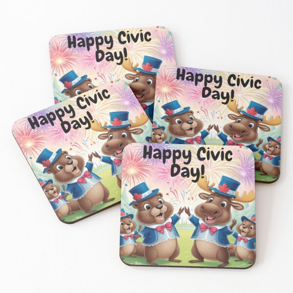 Item preview, Happy Civic Day Canada | Cute Beaver and Moose Fireworks Celebration designed and sold by InspiredCreatives.