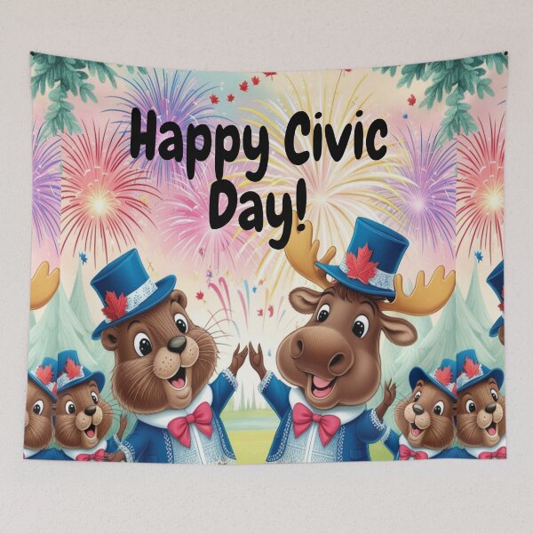 Item preview, Happy Civic Day Canada | Cute Beaver and Moose Fireworks Celebration designed and sold by InspiredCreatives.