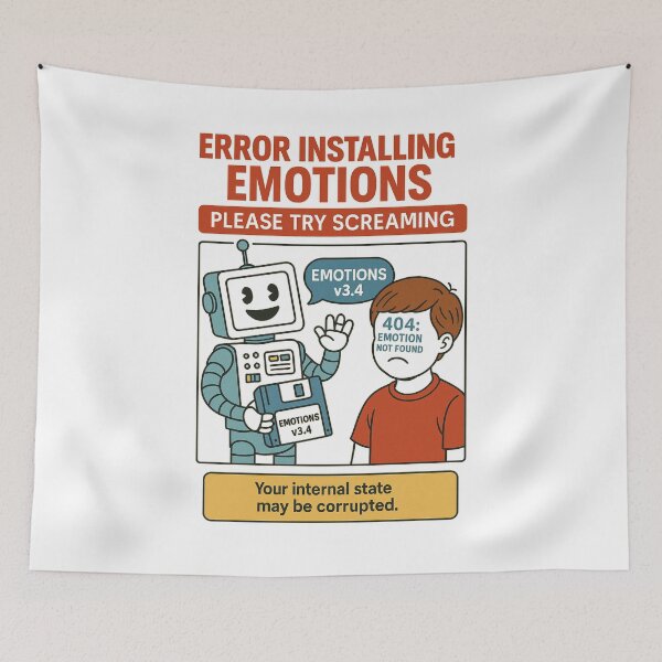 Item preview, Error Installing Emotions – Funny Retro Robot Mental Health Glitch Poster designed and sold by WeaveWhimsy.