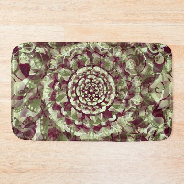 Item preview, Wild Mandala in Greens and Dark Red with Spirals designed and sold by JoanNinjaHen.