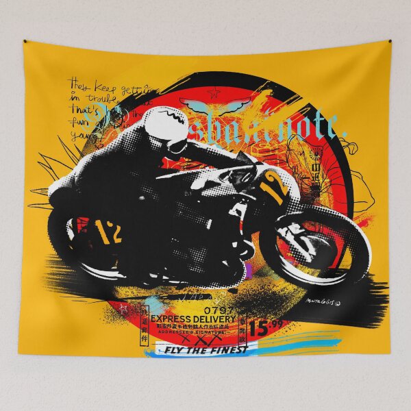 Aperçu de l'œuvre Express Delivery – Collage motard vintage électrisant créée et vendue par Matalobos /  Retro Art & Classic Machines.
