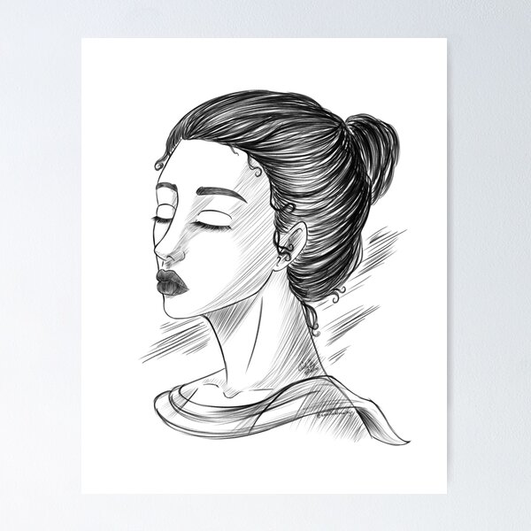 Aperçu de l'œuvre Style de croquis du visage d'une femme créée et vendue par AssortedDrawings.