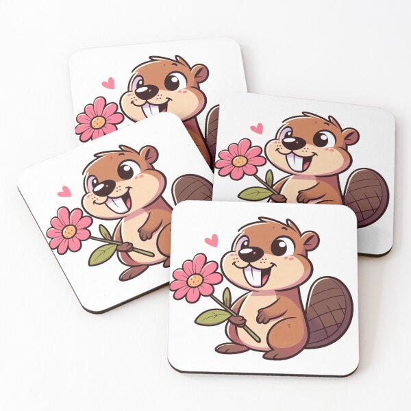 Item preview, Happy Beaver Holding Flower – Cute Vector Design designed and sold by Confuzz1ed.