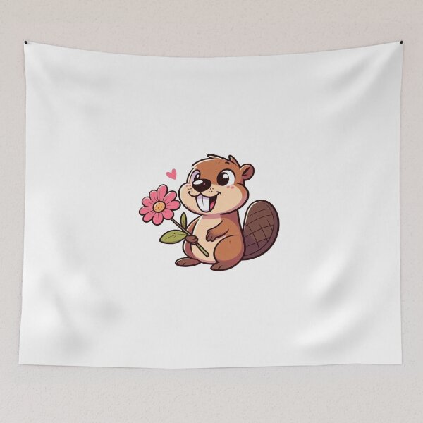 Item preview, Happy Beaver Holding Flower – Cute Vector Design designed and sold by Confuzz1ed.