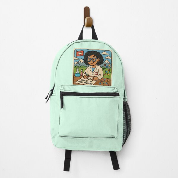 Item preview, Female curly scientist writing an article on sweet proteins like thaumatin and monellin, in Switzerland. designed and sold by gre47.