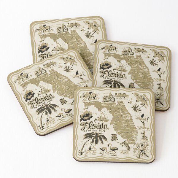 Item preview, Vintage Florida Map Retro State Tropical Palm Trees designed and sold by Retroaugogo.