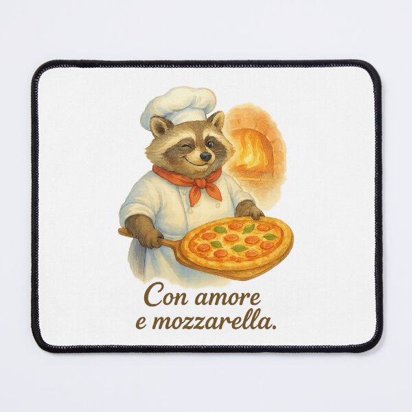 Item preview, Con Amore e Mozzarella - Cute Italian Pizza Raccoon designed and sold by WanderMood.