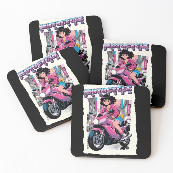 Item preview, Motorcycle Forever, anime girl in fuchsia on her pink motorcycle designed and sold by StellarBees.