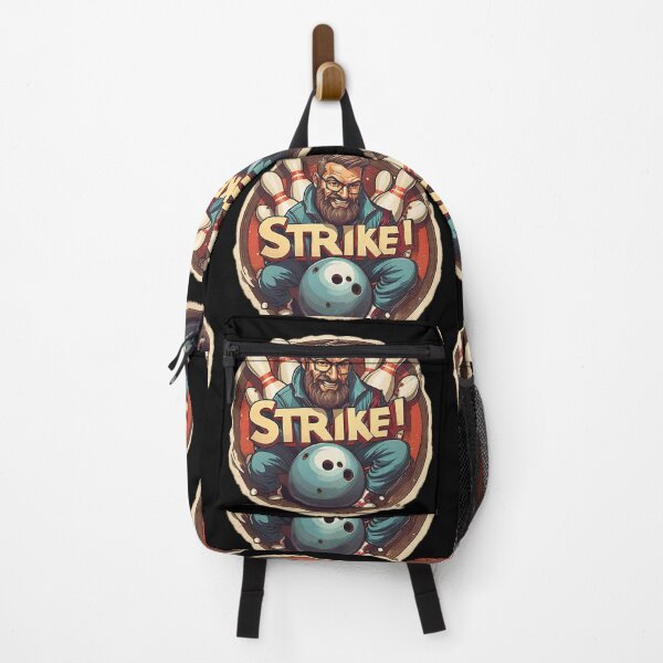 Item preview, A motivational bowling player with glasses with the big phrase "STRIKE!" In the centre Inside a circle. designed and sold by Giulivo Store Graphic.