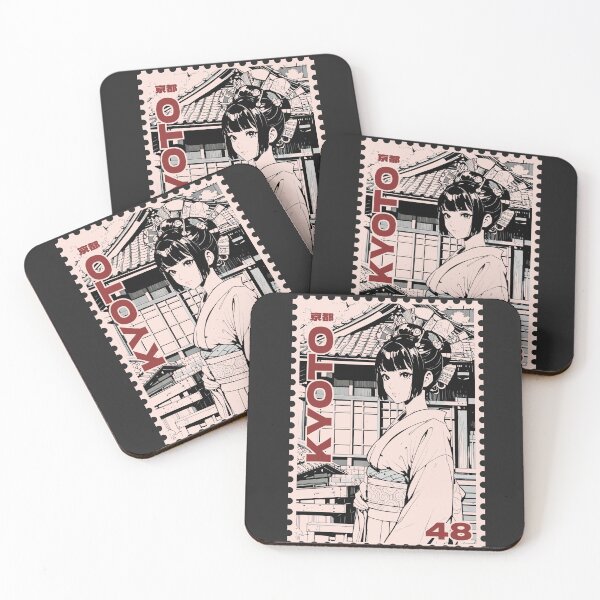 Artikelvorschau, Retro Anime Geisha Mädchen Briefmarke aus Kyoto, Japan entworfen und verkauft von StellarBees.