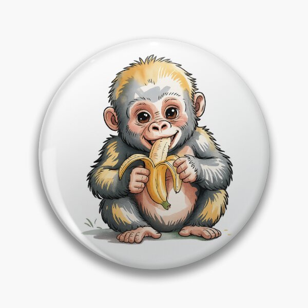 Item preview, Cute Monkey eating Banana watercolour designed and sold by FabUniverse.