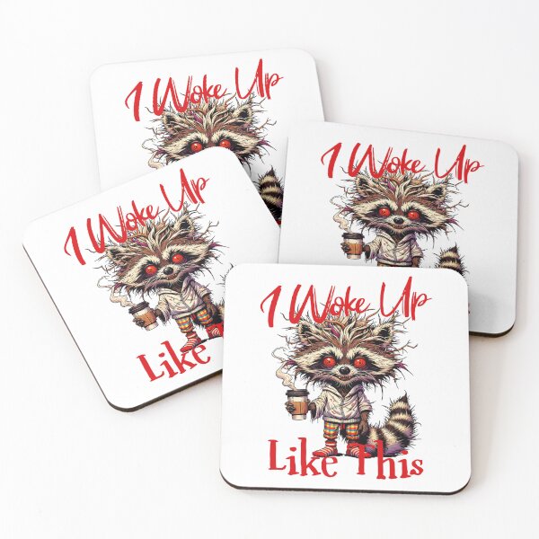 Item preview, I Woke Up Like This, Funny Raccoon Coffee Addict Art designed and sold by Bliss Find And Design.