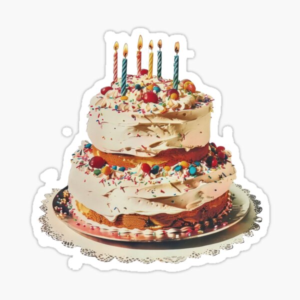 Item preview, Retro Vintage Birthday Cake - Happy Birthday Sticker designed and sold by PIXEL POP DESIGNS - Beyond the Norm!.