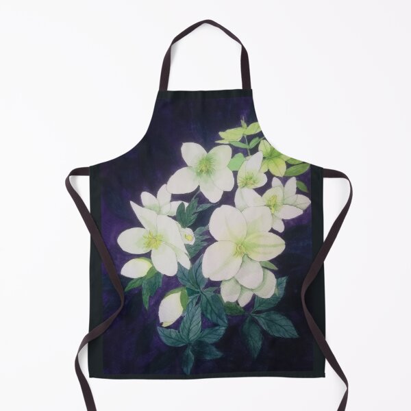 Item preview, White hellebores watercolour painting with a dark background. designed and sold by esvb.