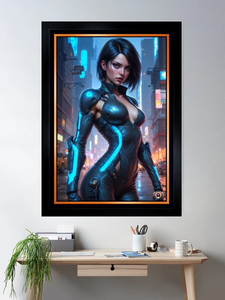 The Mysterious Lyzeria Zareen Decoding A Cyberpunk Cityscape AI Concept Art by Xzendor7 | Her Blue Allure Is Stunning 2 Mysterious Lyzeria Zareen Decoding A Cyberpunk Cityscape Striking AI Concept Art by Xzendor7 Room Decor Poster Art Print
