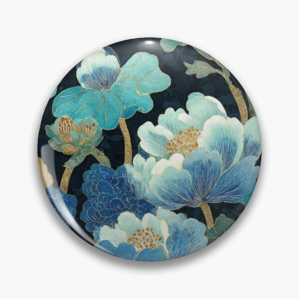 Item preview, Elegant Chinese Blue Peonies with Gold Accents on Black Background (Seamless Pattern) designed and sold by dawnleblanc55.