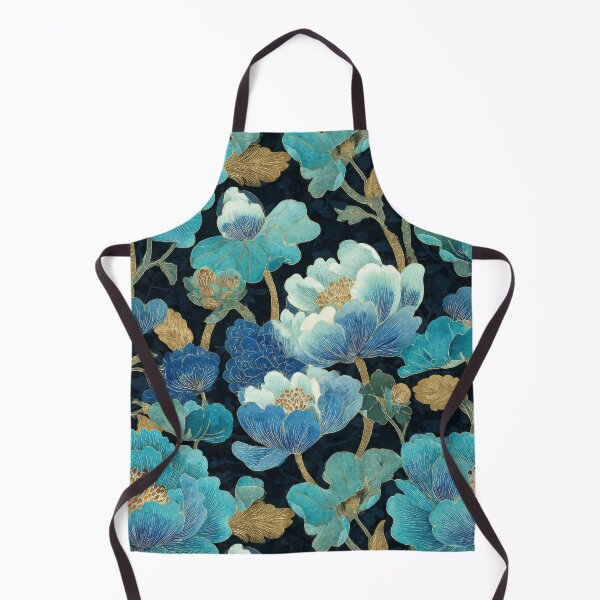 Item preview, Elegant Chinese Blue Peonies with Gold Accents on Black Background (Seamless Pattern) designed and sold by dawnleblanc55.