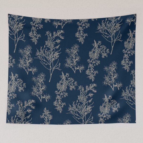 Item preview, Botanical Cottage Floral Pattern in Navy Blue and Beige designed and sold by kierkegaard.