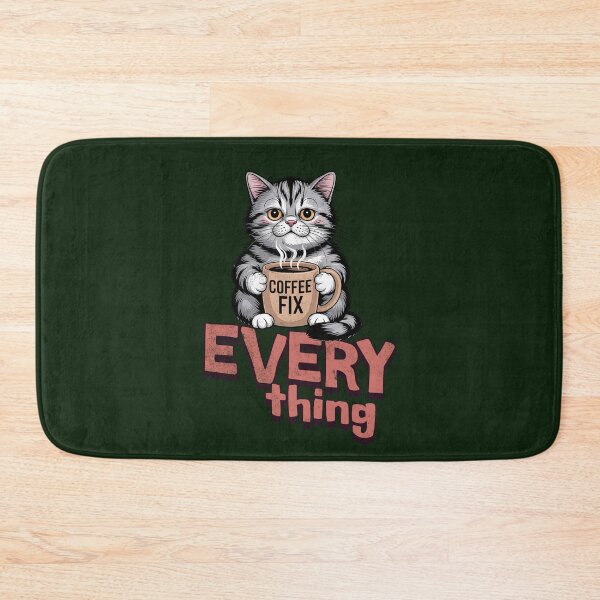 Item preview, Coffee Fix Everything, Sleepy Cat with Coffee Mug designed and sold by Bliss Find And Design.