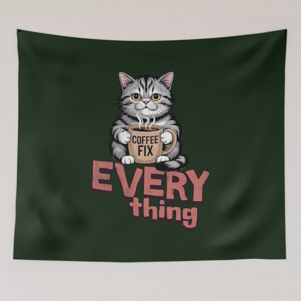 Item preview, Coffee Fix Everything, Sleepy Cat with Coffee Mug designed and sold by Bliss Find And Design.