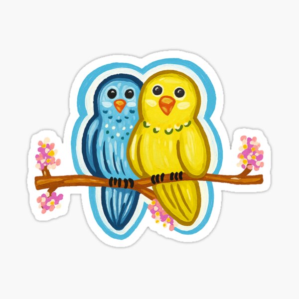 Item preview, Lovebirds on a Blossom Branch - Sweet Pair Illustration designed and sold by CanSparkleArt.