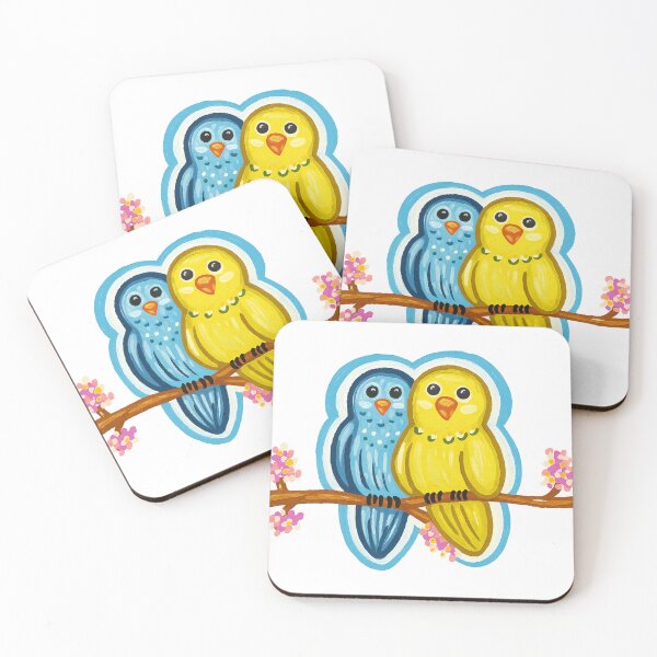 Item preview, Lovebirds on a Blossom Branch - Sweet Pair Illustration designed and sold by CanSparkleArt.