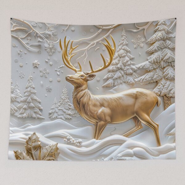 Item preview, Majestic golden deer in the snowy forest designed and sold by MargaretWiktor.