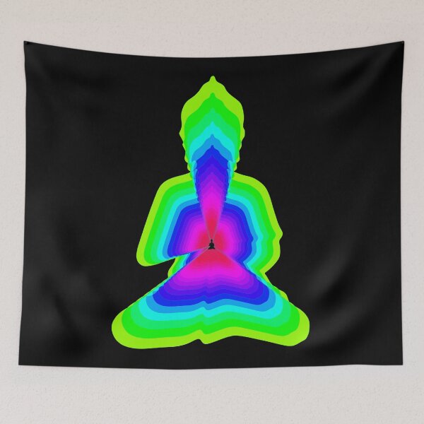 Item preview, budda, light energy, silhouette in yoga pose with a modern graphic echo effect minimalist spiritual design designed and sold by rikyfreestyle.