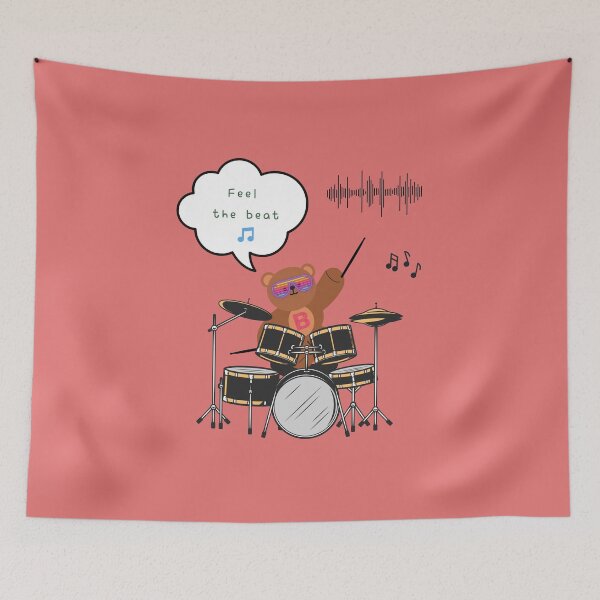 Item preview, Mono bear message – Feel the beat ( Coral Background ) designed and sold by mintmono-studio.