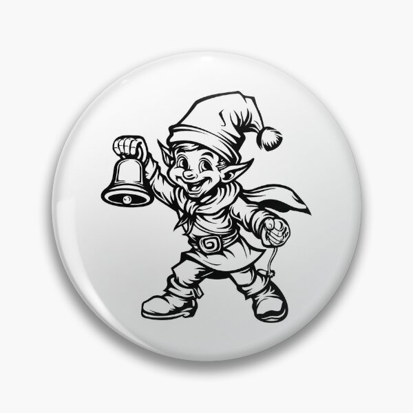 Item preview, Cheerful Christmas Elf with Bell – Vintage Holiday Cartoon in Black and White designed and sold by inkoutninja.