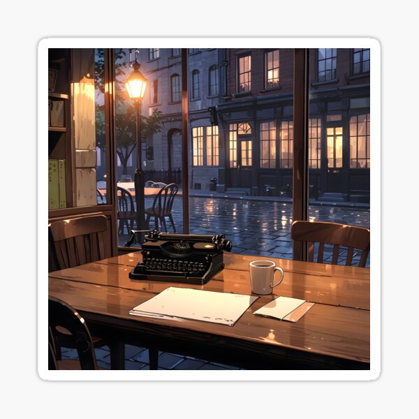 Item preview, Typewriter Cafe Rainy Street Cozy Nostalgia designed and sold by Ledsor.