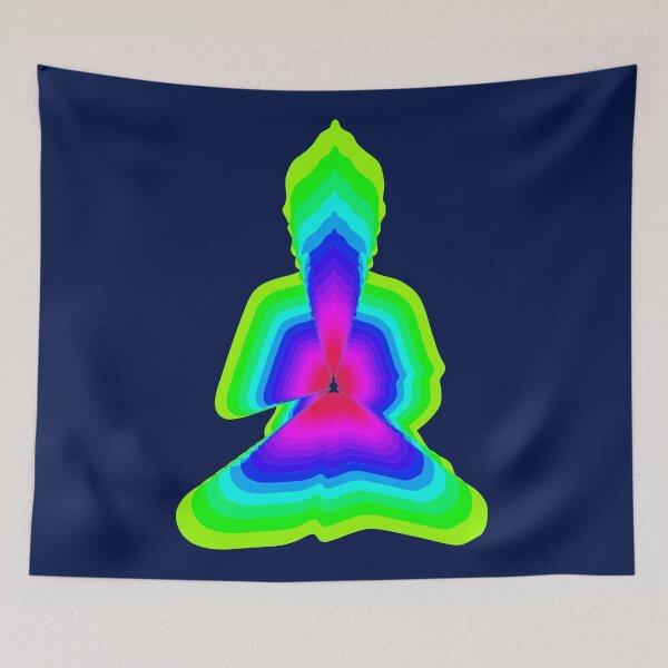 Item preview, budda, light energy, silhouette in yoga pose with a modern graphic echo effect minimalist spiritual design designed and sold by rikyfreestyle.