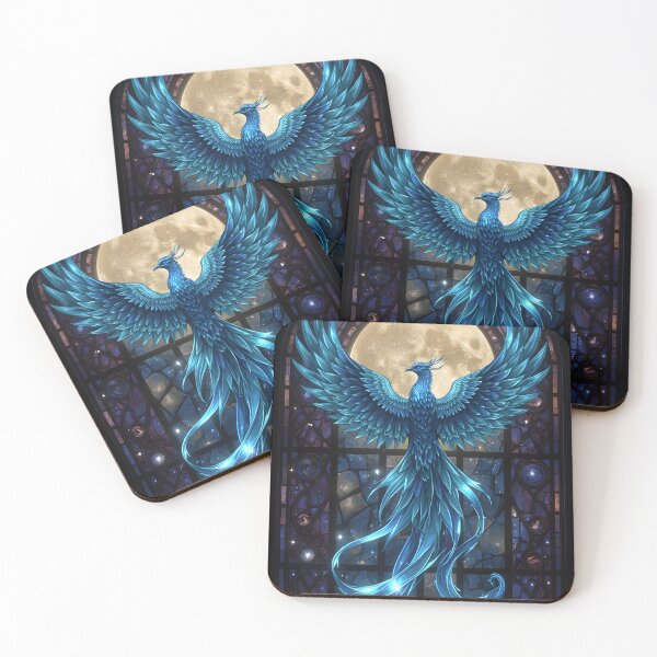 Item preview, Fenix Azul vitral noche, Criatura mítica, Animal de fantasía designed and sold by The Dream Lab.