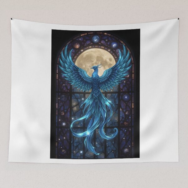 Item preview, Phoenix Blue Stained Glass Night, Mythical Creature, Fantasy Animal designed and sold by The Dream Lab.